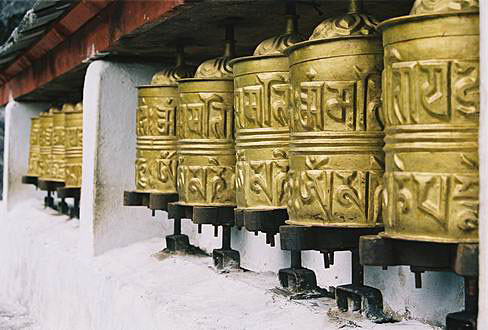 
Praying wheels on Buddhist stupa.
