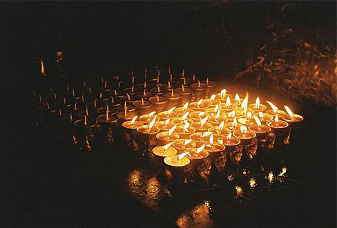 
Candles in Buddhist gompa.
