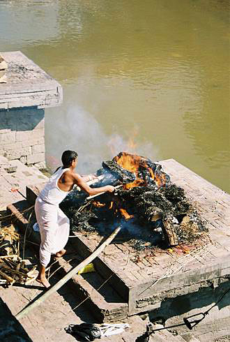 
The cremation is maintained by the oldest son of the dead.
