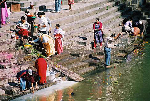 
Offerings to holy Baghmati River, which later feeds into the Ganges.
