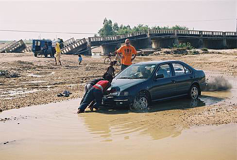 
Fallen bridge caused sank car :-)
