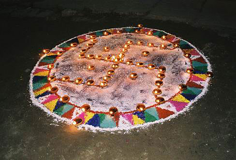 
Swastika - positive Hindu symbol. Decoration in front of the house during Festival of lights.
