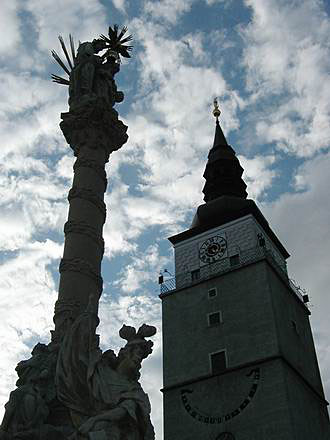 
Trnava, city tower and Holy Trinity statue.
