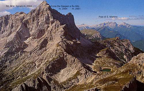 
The highest one on the picture (postcard) is Monte Civetta, 3220 m.
