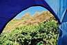 Vyhlad z nasho stanu v cieli - Kalalau Beach.
Lookout from our tent at the end of the trail: Kalalau Beach.